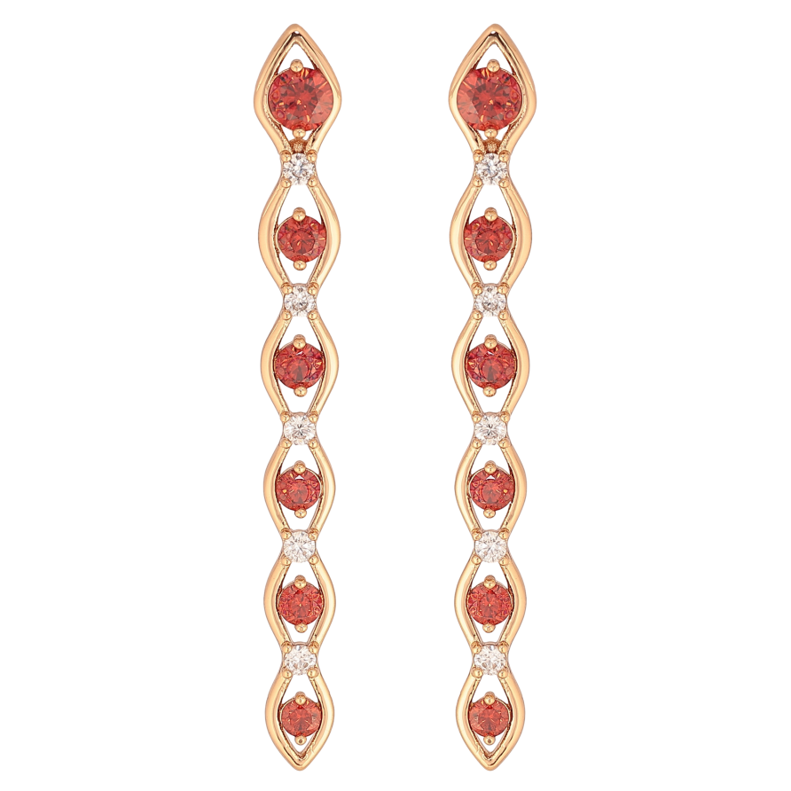 Сережки Xuping колір Позолота 18К пусети "Підвіски з червоними кристалами" фото №1