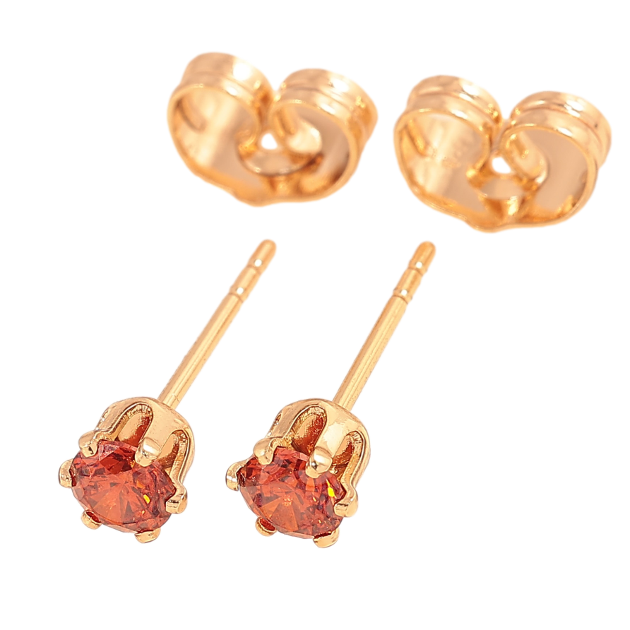 Серьги Xuping цвет Позолота 18К пусеты "Красные кристаллы в 6-ти крапановой оправе" ø 4мм фото №1