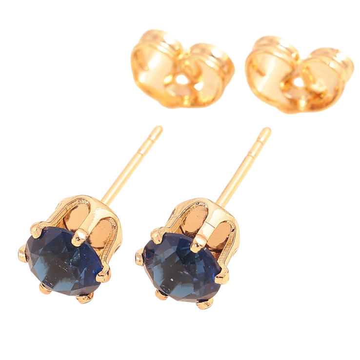 Серьги Xuping цвет Позолота 18К пусеты "Синие кристаллы в 6-ти крапановой оправе" ø 6мм фото №11