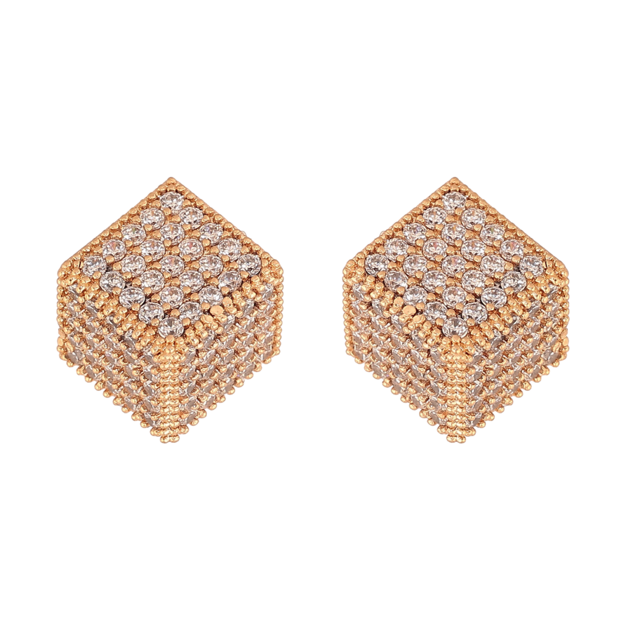Сережки Xuping колір Позолота 18К пусети "Кубики з інкрустацією кристалами" фото №1