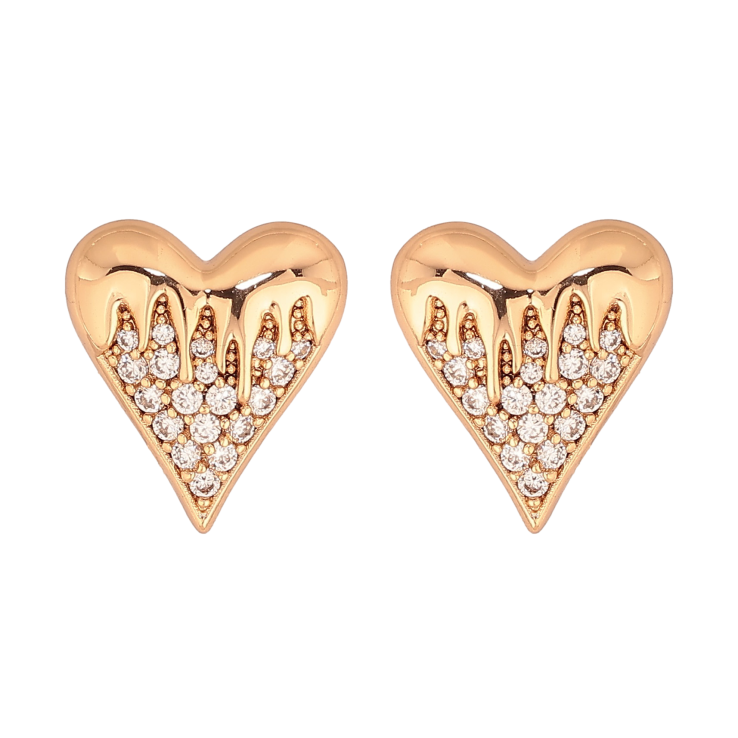 Серьги Xuping цвет Позолота 18К пусеты "Сердечки с кристаллами" фото №10