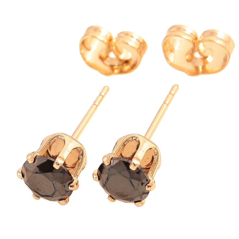 Серьги Xuping цвет Позолота 18К пусеты "Черные кристаллы в 6-ти крапановой оправе" ø 6мм фото №4