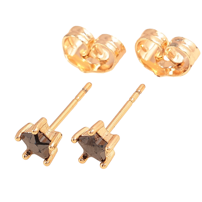 Сережки Xuping колір Позолота 18К пусети "Зірки із чорних кристалів" 5мм фото №1 Сережки Xuping колір Позолота 18К пусети "Зірки із чорних кристалів" 5мм фото №1