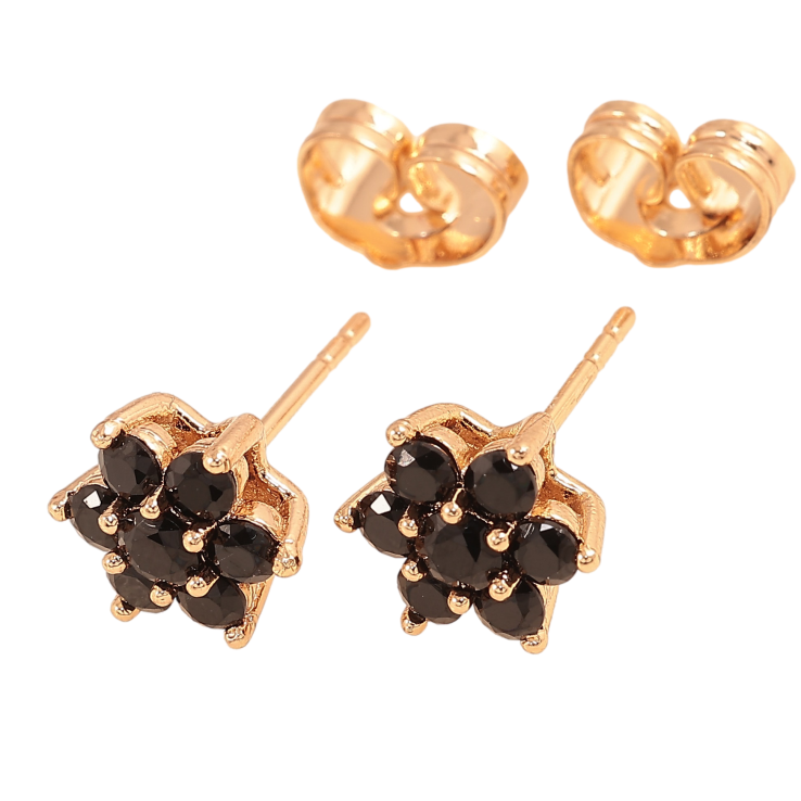Сережки Xuping колір Позолота 18К пусети "Чорні кристальні квіточки" фото №17