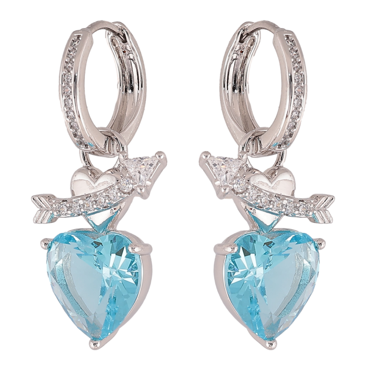 Сережки Xuping колір Родій підвіски на колечках "Кристальні блакитні серця" 2 в 1 фото №12