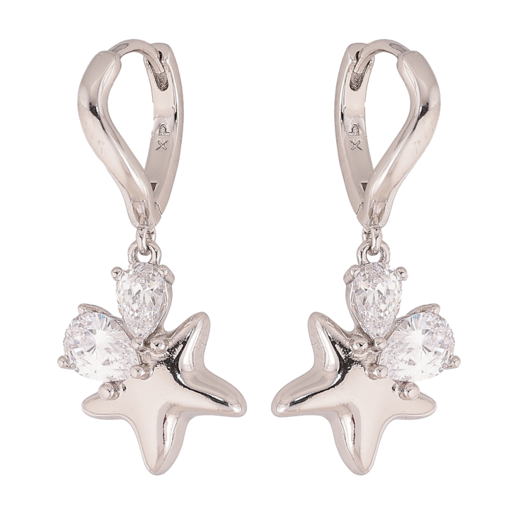 Сережки Xuping колір Родій підвіски на колечках "Зірки з кристалами" фото №10