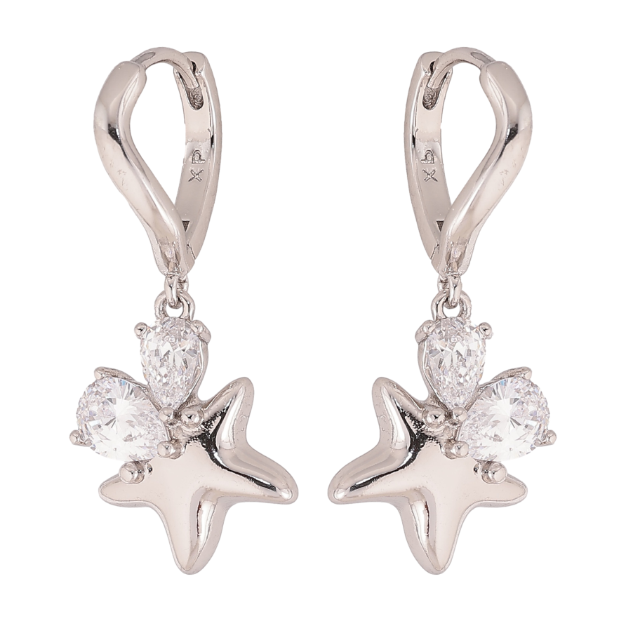 Сережки Xuping колір Родій підвіски на колечках "Зірки з кристалами" фото №1