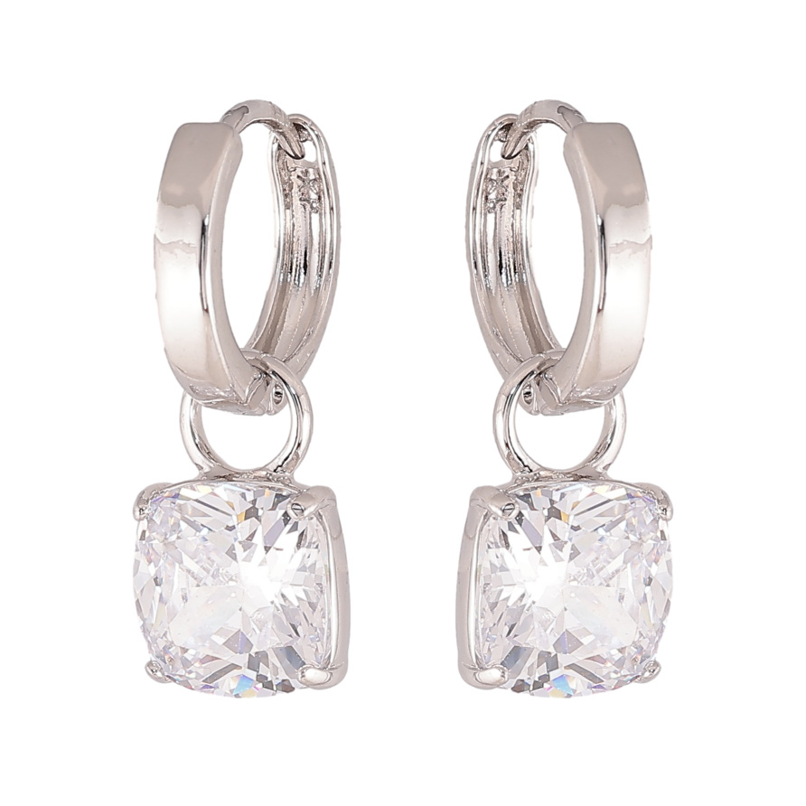 Сережки Xuping колір Родій підвіски на колечках "Кристали" 2 в 1 фото №1