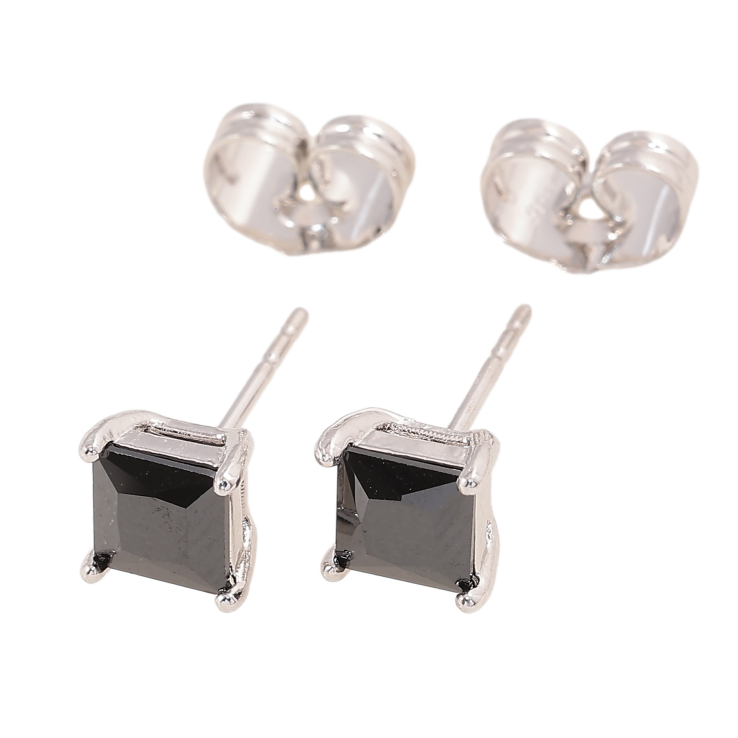 Серьги Xuping цвет Родий пусеты "Черные кристаллы" 5х5мм фото №9