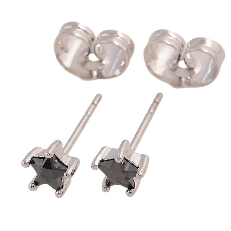 Серьги Xuping цвет Родий пусеты "Черные кристальные звездочки" ø 5мм фото №1