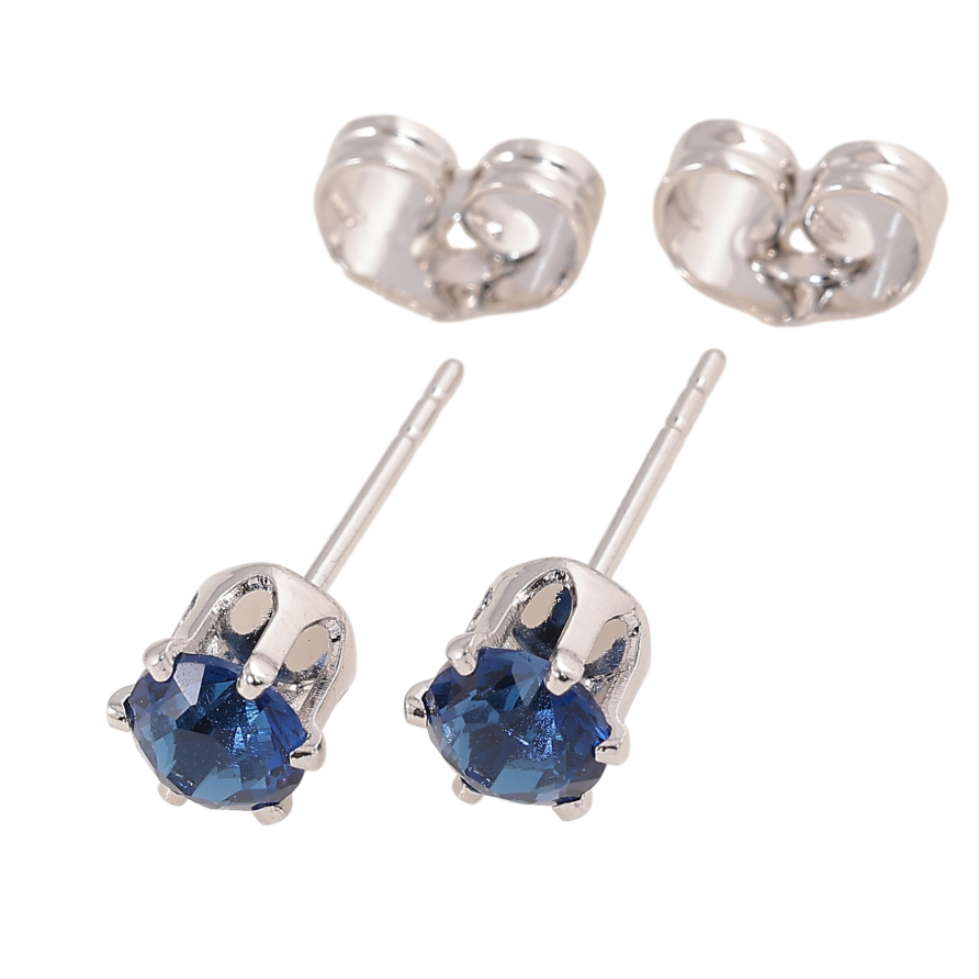 Сережки Xuping колір Родій пусети "Сині кристали в 6-ти крапановій оправі" ø 5мм фото №1