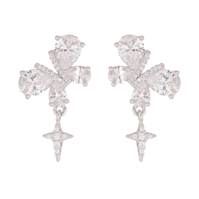 Сережки Xuping колір Родій пусети "Кристальні метелики" фото №1