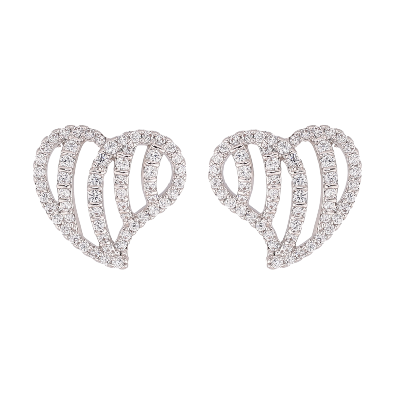 Серьги Xuping цвет Родий пусеты "Сердечки с кристаллами" фото №2 Серьги Xuping цвет Родий пусеты "Сердечки с кристаллами" фото №2