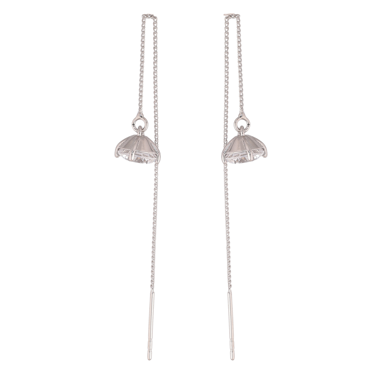 Серьги Xuping цвет Родий протяжки "Кристаллы на цепочках" ø 7мм фото №1