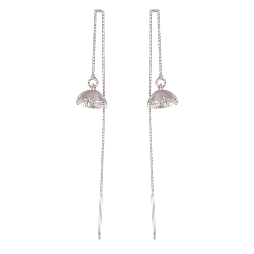 Серьги Xuping цвет Родий протяжки "Кристаллы на цепочках" ø 7мм фото №1