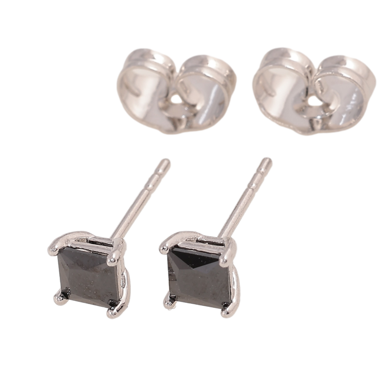 Сережки Xuping колір Родій пусети "Чорні кристали" 4х4мм фото №1