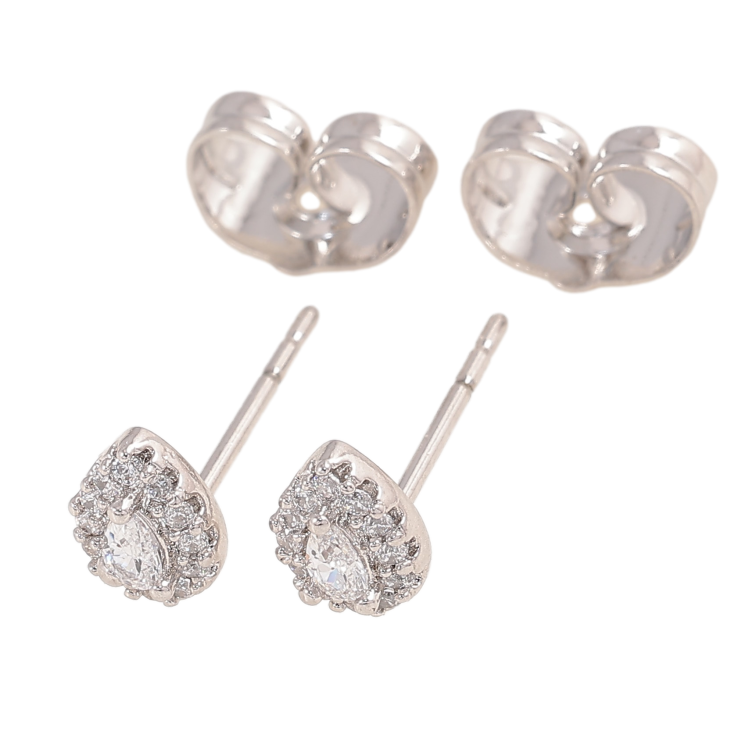 Серьги Xuping цвет Родий пусеты "Капельки с кристаллами" фото №4