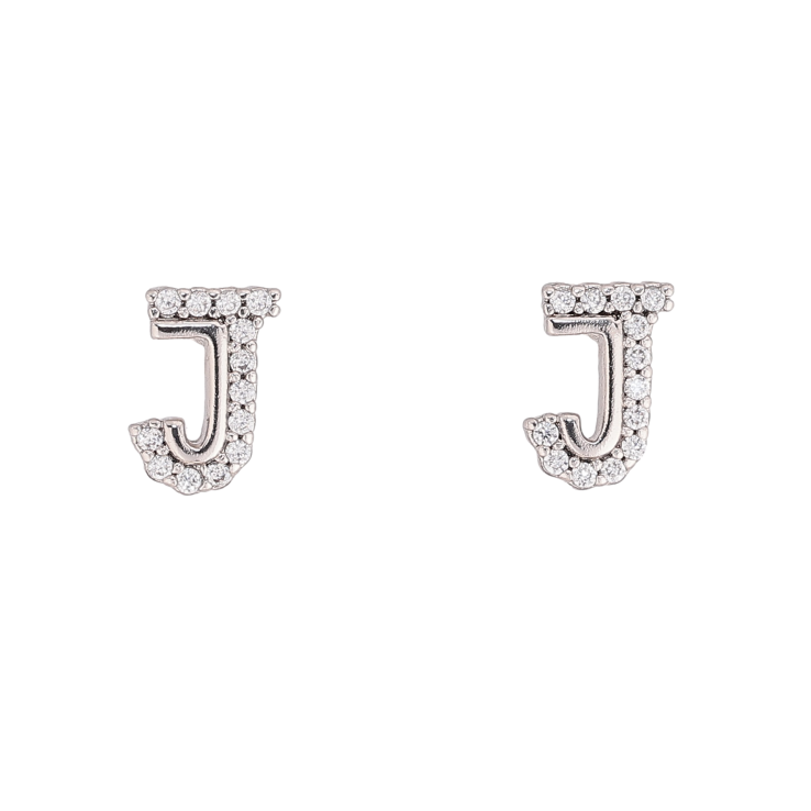 Серьги Xuping цвет Родий пусеты "Буква J с кристаллами" фото №6