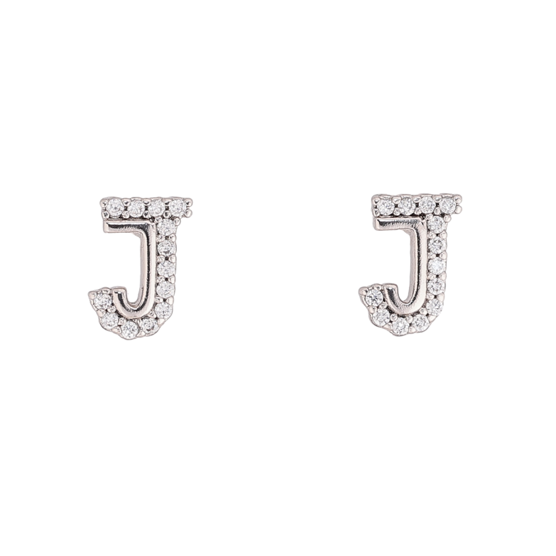 Сережки Xuping колір Родій пусети "Літера J з кристалами" фото №1