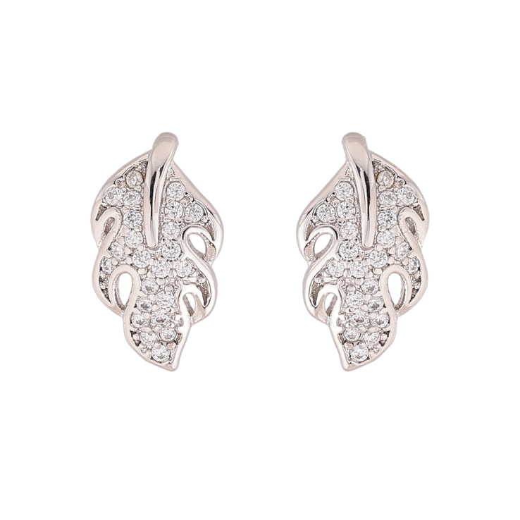 Сережки Xuping колір Родій пусети "Листочки з кристалами" фото №2