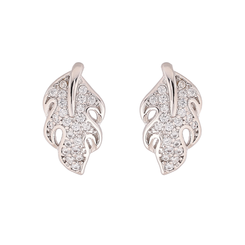 Серьги Xuping цвет Родий пусеты "Листики с кристаллами" фото №1