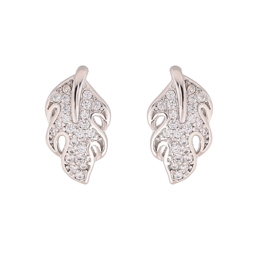 Сережки Xuping колір Родій пусети "Листочки з кристалами" фото №1