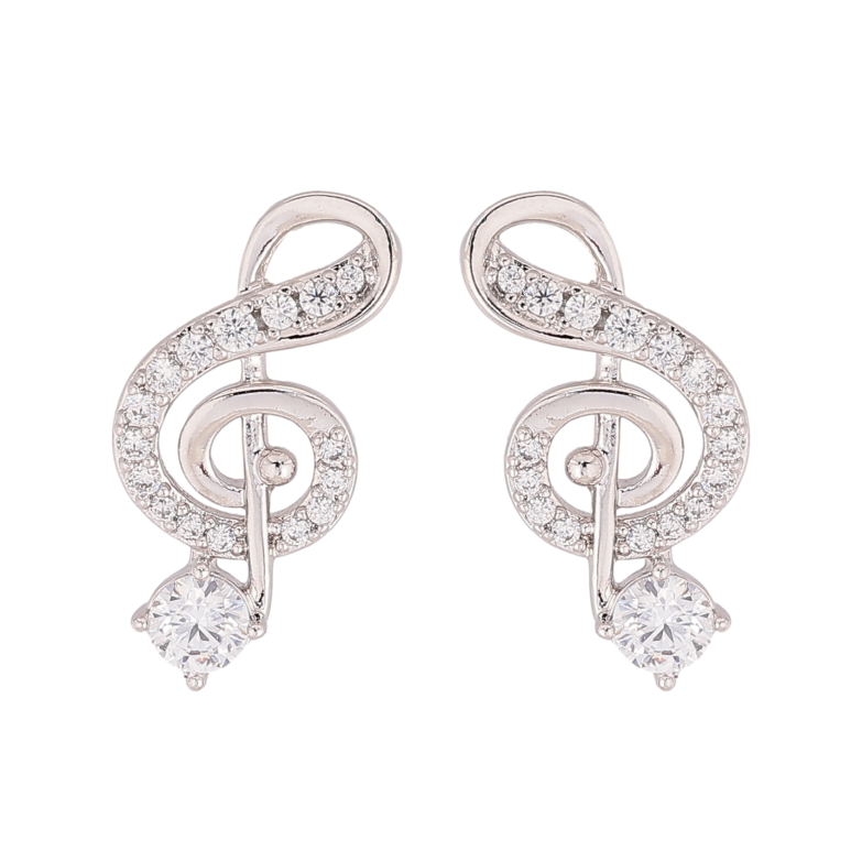 Сережки Xuping колір Родій пусети "Скрипковий ключ з кристалами" фото №1