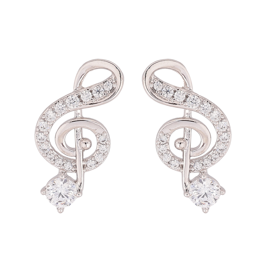 Сережки Xuping колір Родій пусети "Скрипковий ключ з кристалами" фото №1