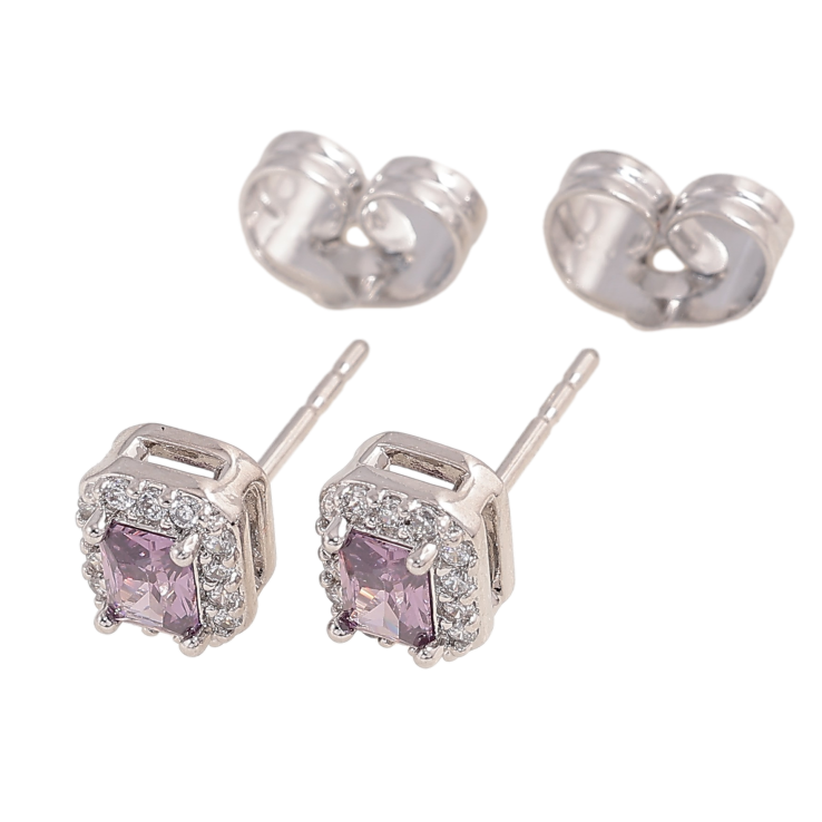 Серьги Xuping цвет Родий пусеты "Сиреневые кристаллы в обрамлении" фото №14