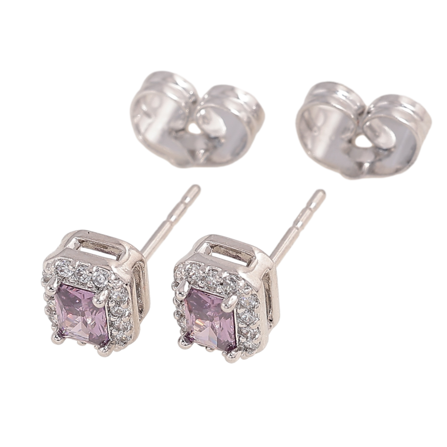 Сережки Xuping колір Родій пусети "Бузкові кристали в обрамленні" фото №1