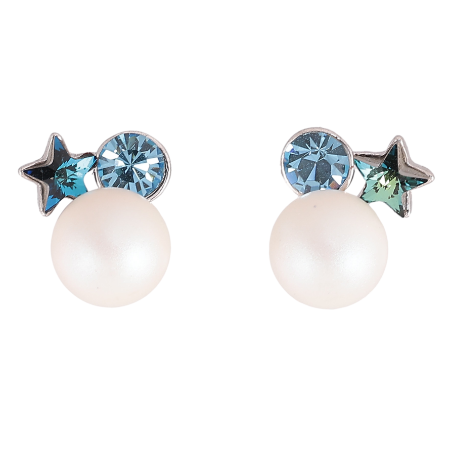 Серьги Xuping цвет Родий с кристаллами Swarovski пусеты "Жемчужины с кристаллами Metallic Blue" Разний цвет кристаллов фото №1 Серьги Xuping цвет Родий с кристаллами Swarovski пусеты "Жемчужины с кристаллами Metallic Blue" Разний цвет кристаллов фото №1