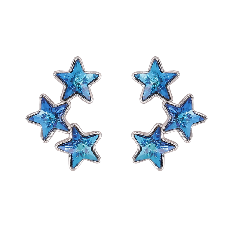 Сережки Xuping колір Родій з кристалами Swarovski пусети "Кристальні зірки Metallic Blue" фото №7