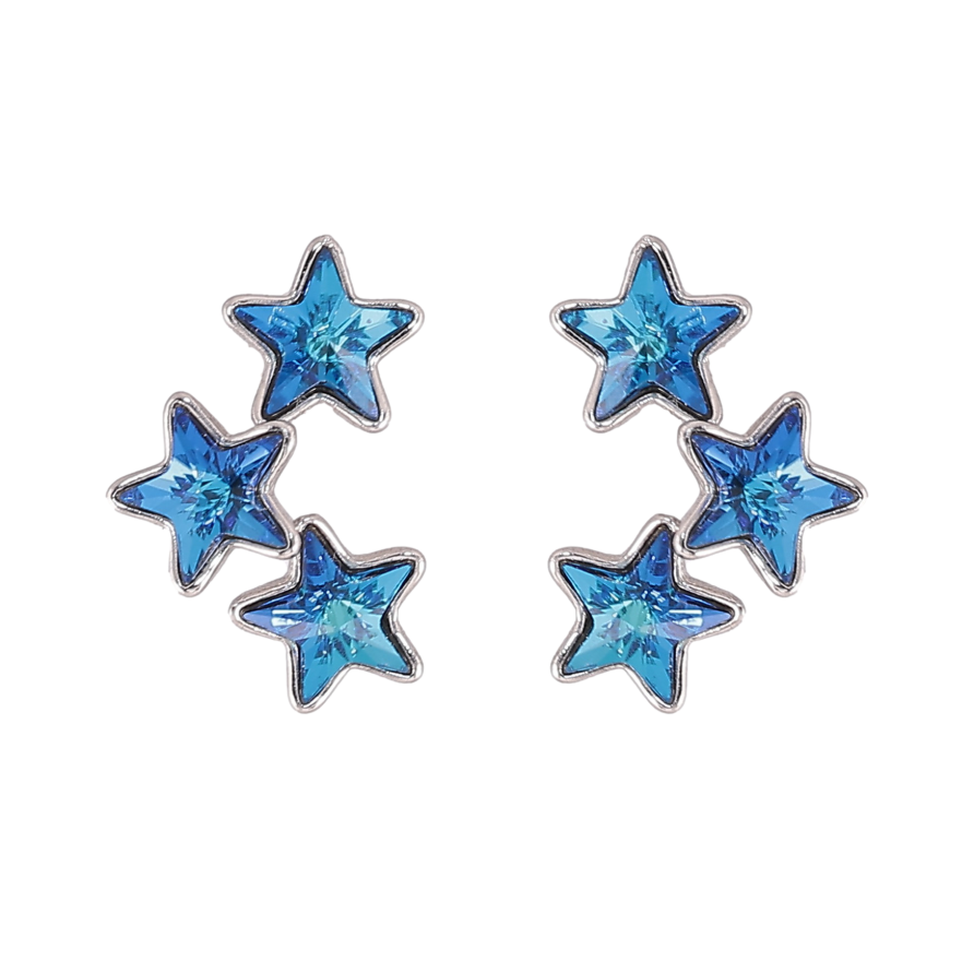 Серьги Xuping цвет Родий с кристаллами Swarovski пусеты "Кристальные звезды Metallic Blue" фото №1 Серьги Xuping цвет Родий с кристаллами Swarovski пусеты "Кристальные звезды Metallic Blue" фото №1