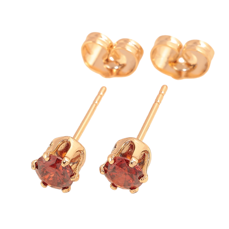 Серьги Xuping цвет позолота 18К пусеты красные кристаллы в 6-ти крапановой оправе ø 5мм фото №1