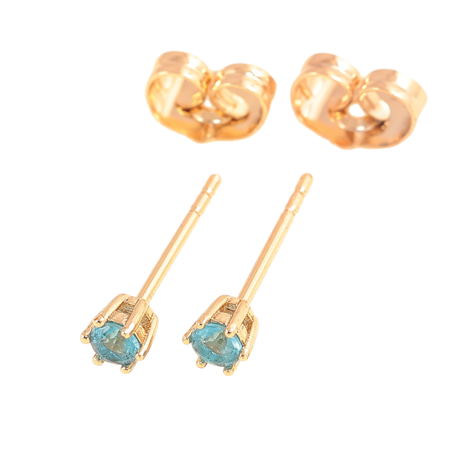 Серьги Xuping цвет позолота 18К пусеты голубые кристаллы в 6-ти крапановой оправе ø 3мм фото №1