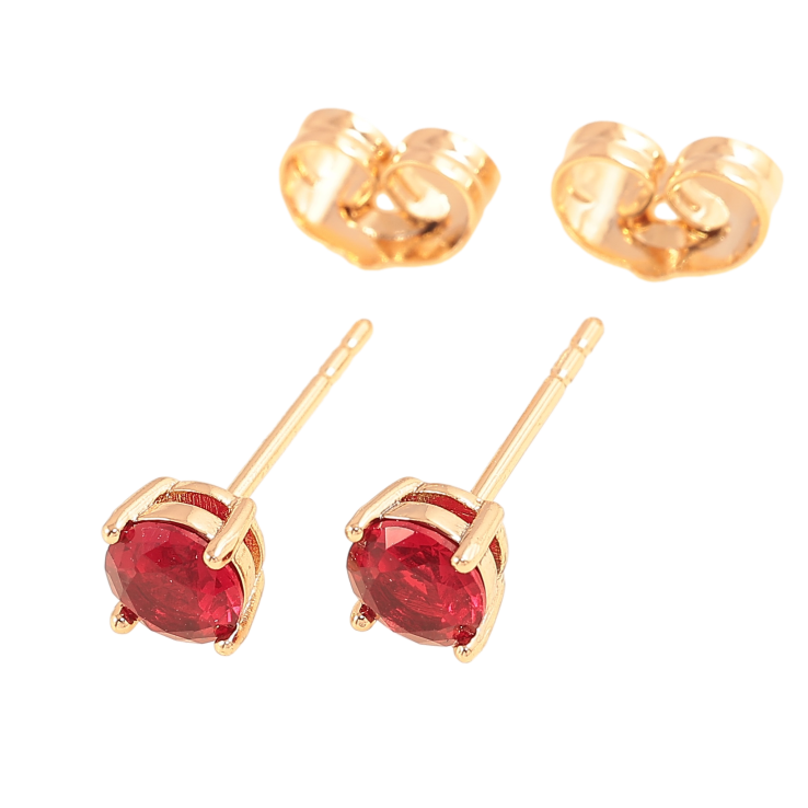Серьги Xuping цвет позолота 18К пусеты красные кристаллы в 4-х крапановой оправе ø 5мм фото №12