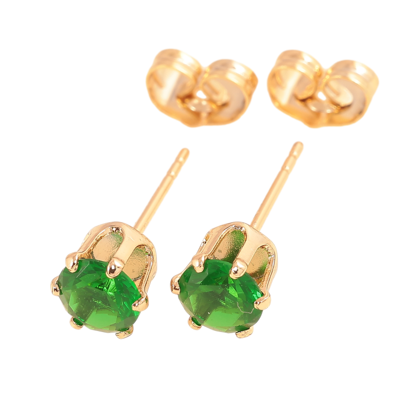 Серьги Xuping цвет позолота 18К пусеты зеленые кристаллы в 6-ти крапановой оправе ø 6мм фото №1