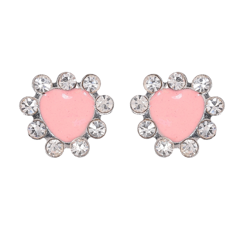 Серьги пусеты "Розовые сердечки с эмалью и стразами" фото №3