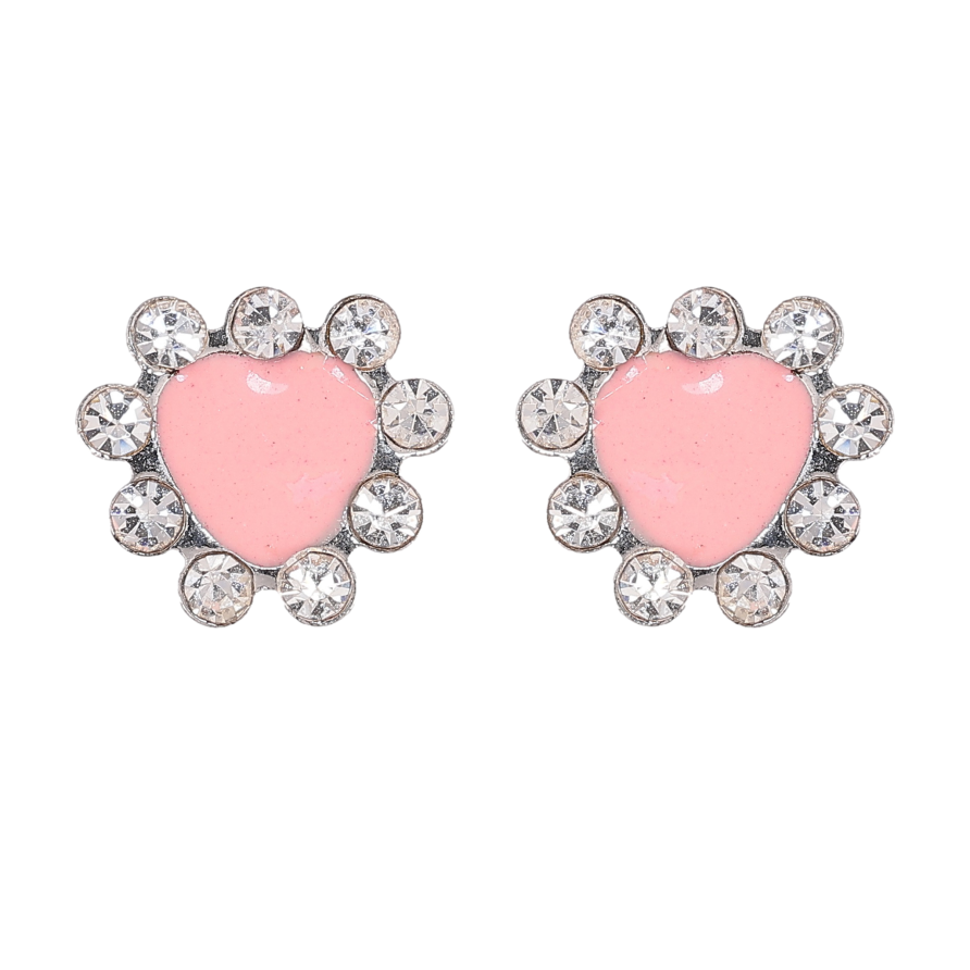 Серьги пусеты "Розовые сердечки с эмалью и стразами" фото №1