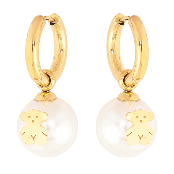 Сережки Нержавіюча сталь підвіски на колечках "Перлини з ведмедиками" 2 в 1, ø 14мм фото №5