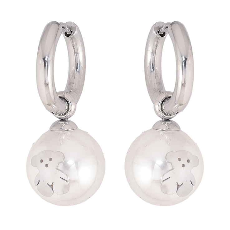 Сережки Нержавіюча сталь підвіски на колечках "Перлини з ведмедиками" 2 в 1, ø 14мм фото №7