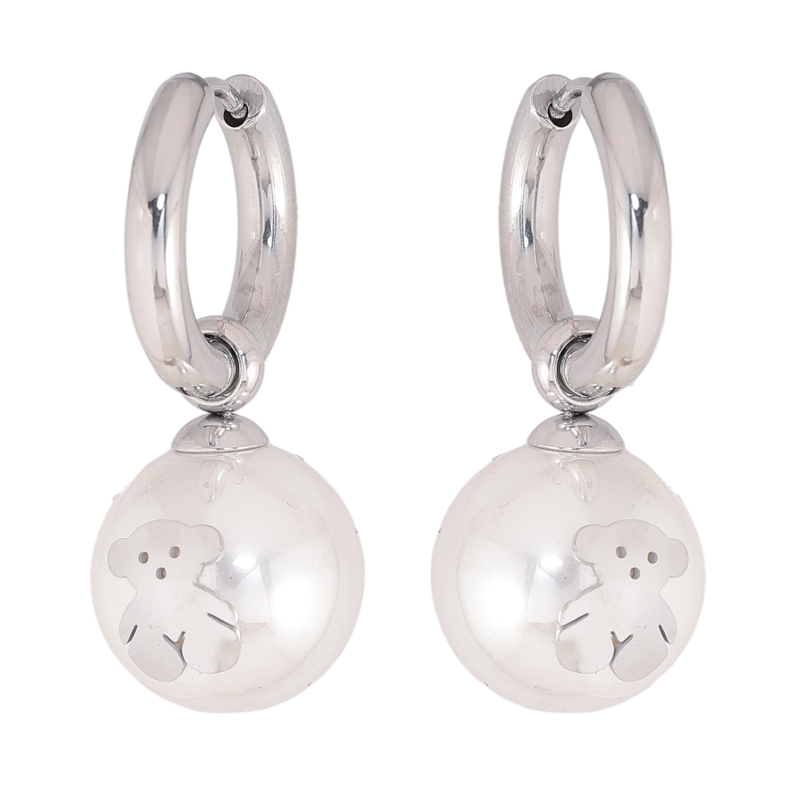 Сережки Нержавіюча сталь підвіски на колечках "Перлини з ведмедиками" 2 в 1, ø 14мм фото №1