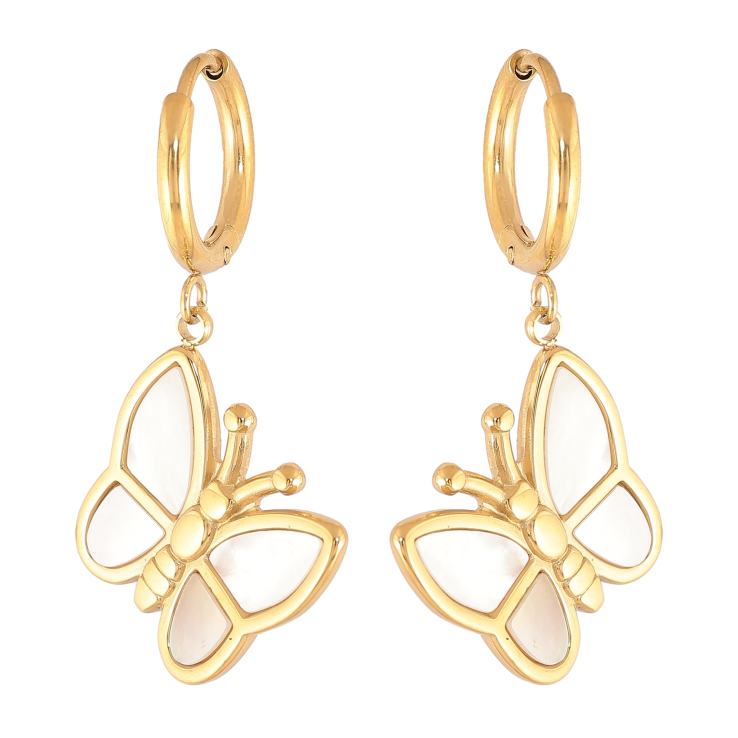 Сережки Нержавіюча сталь підвіски на колечках "Метелики з перламутровими вставками" фото №3