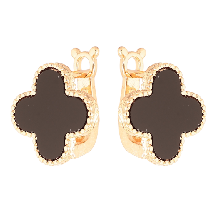 Сережки Нержавіюча сталь англійський замок "Конюшина з чорними вставками" фото №18