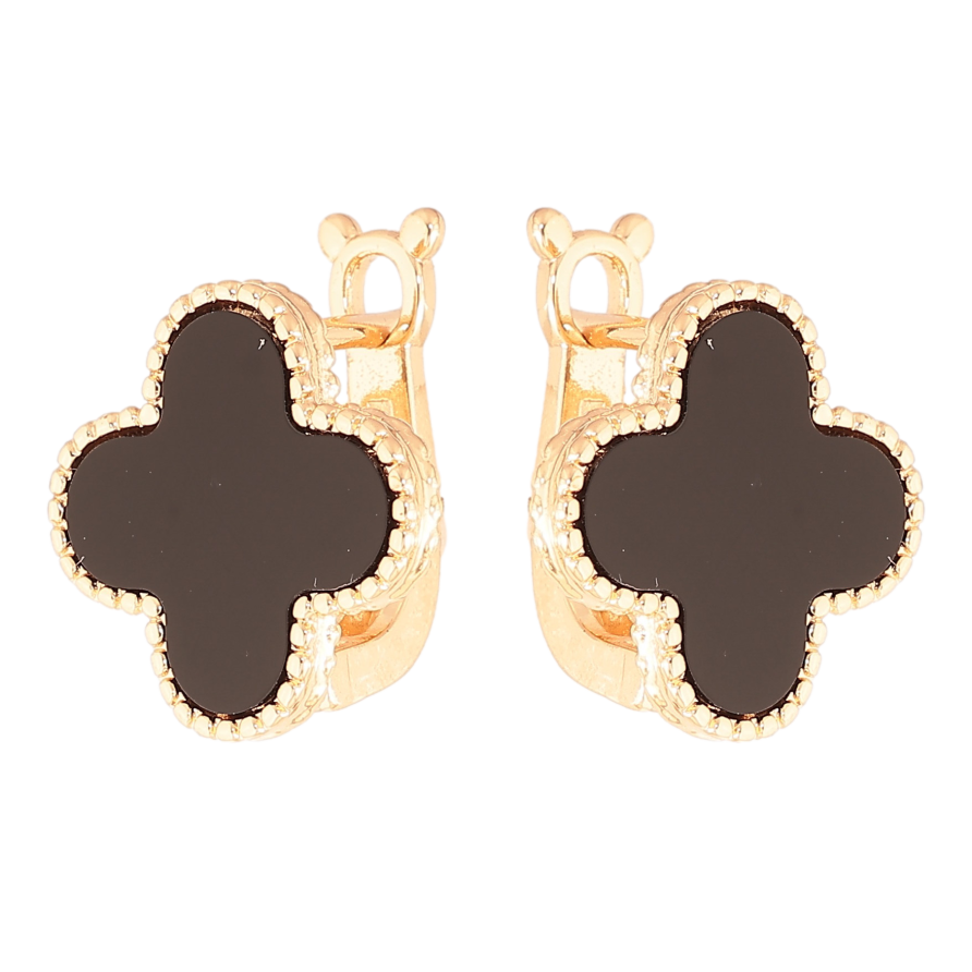 Сережки Нержавіюча сталь англійський замок "Конюшина з чорними вставками" фото №1