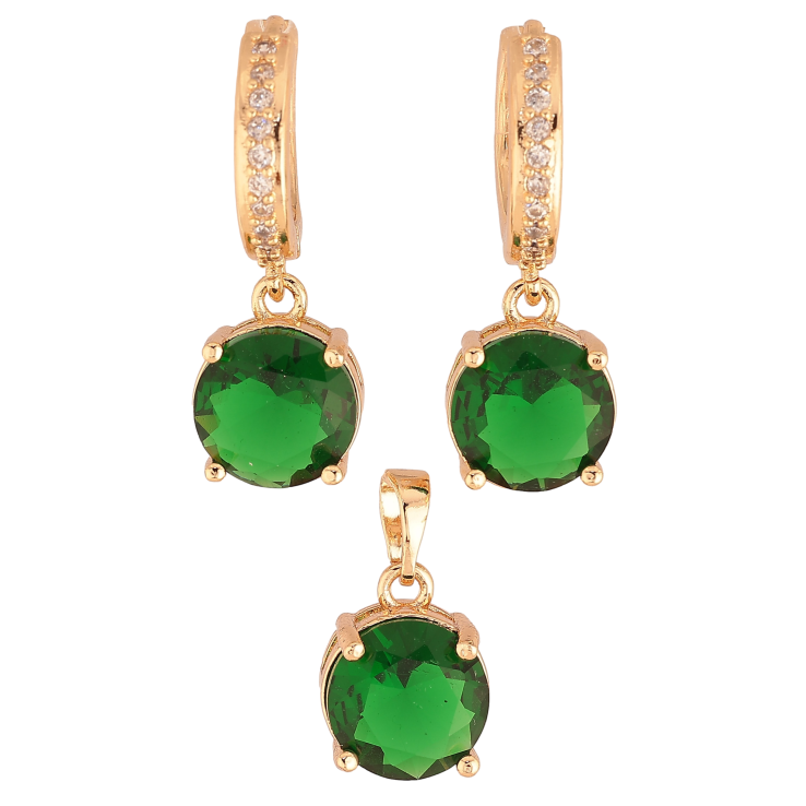 Набір Xuping M&L колір 18K Сережки Кулон "Зелені кристали" ø 10мм фото №2