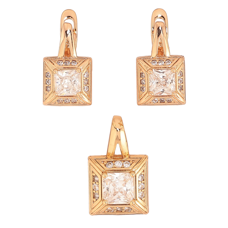 Набір Xuping колір Позолота 18K Сережки Кулон "Візерунок з кристалами" фото №1 Набір Xuping колір Позолота 18K Сережки Кулон "Візерунок з кристалами" фото №1