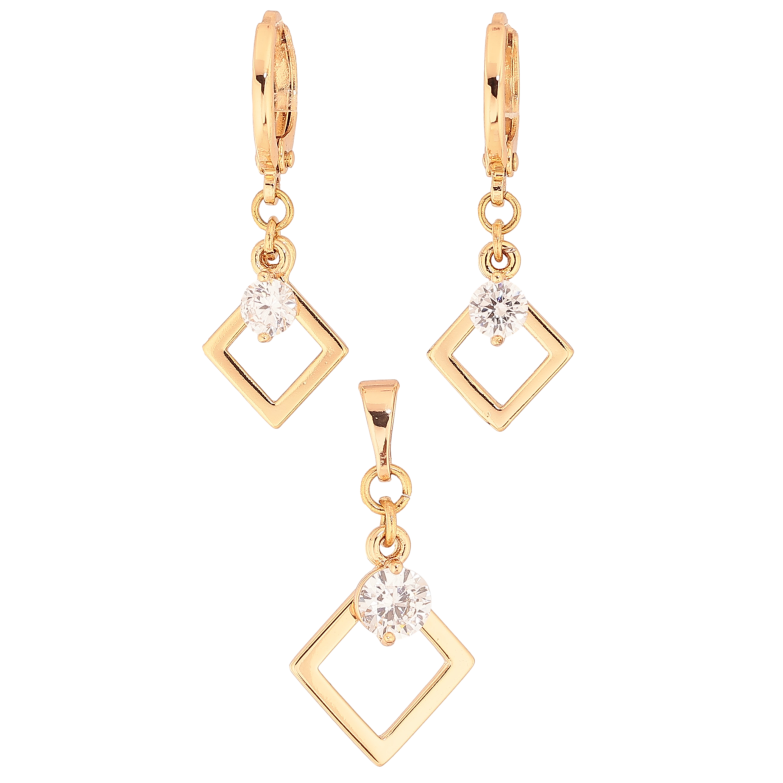 Набір Xuping колір Позолота 18K Сережки Кулон "Ромбові підвіски з кристалами" фото №1 Набір Xuping колір Позолота 18K Сережки Кулон "Ромбові підвіски з кристалами" фото №1