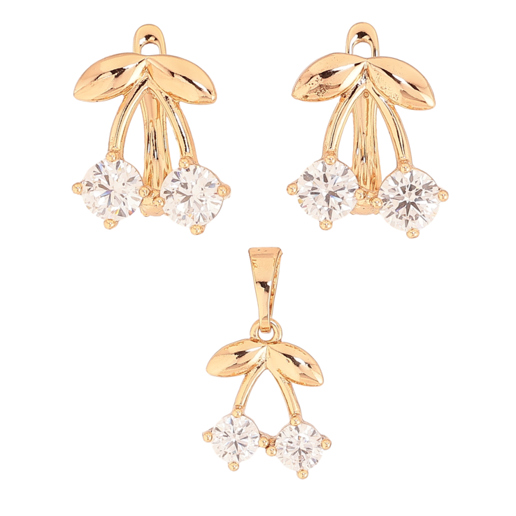 Набір Xuping колір Позолота 18K Сережки Кулон "Кристальні вишеньки" фото №6
