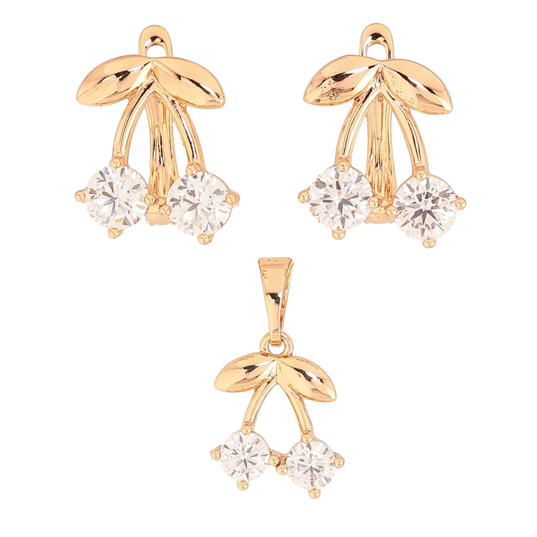 Набор Xuping цвет Позолота 18K Серьги Кулон "Кристальные вишенки" фото №1